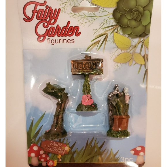 Fairy Figurines, set of 3, Fairy Garden Decor, Welcome Sign, Frog on Leaf - Picture 5 of 6